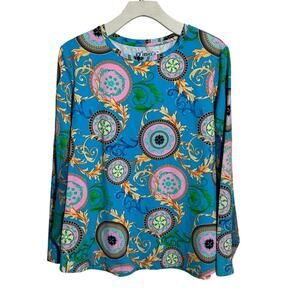 IBKUL DEBBIE TURQUOISE Long Sleeve Crew Neck Golf Tennis Pickleball Shirt XL